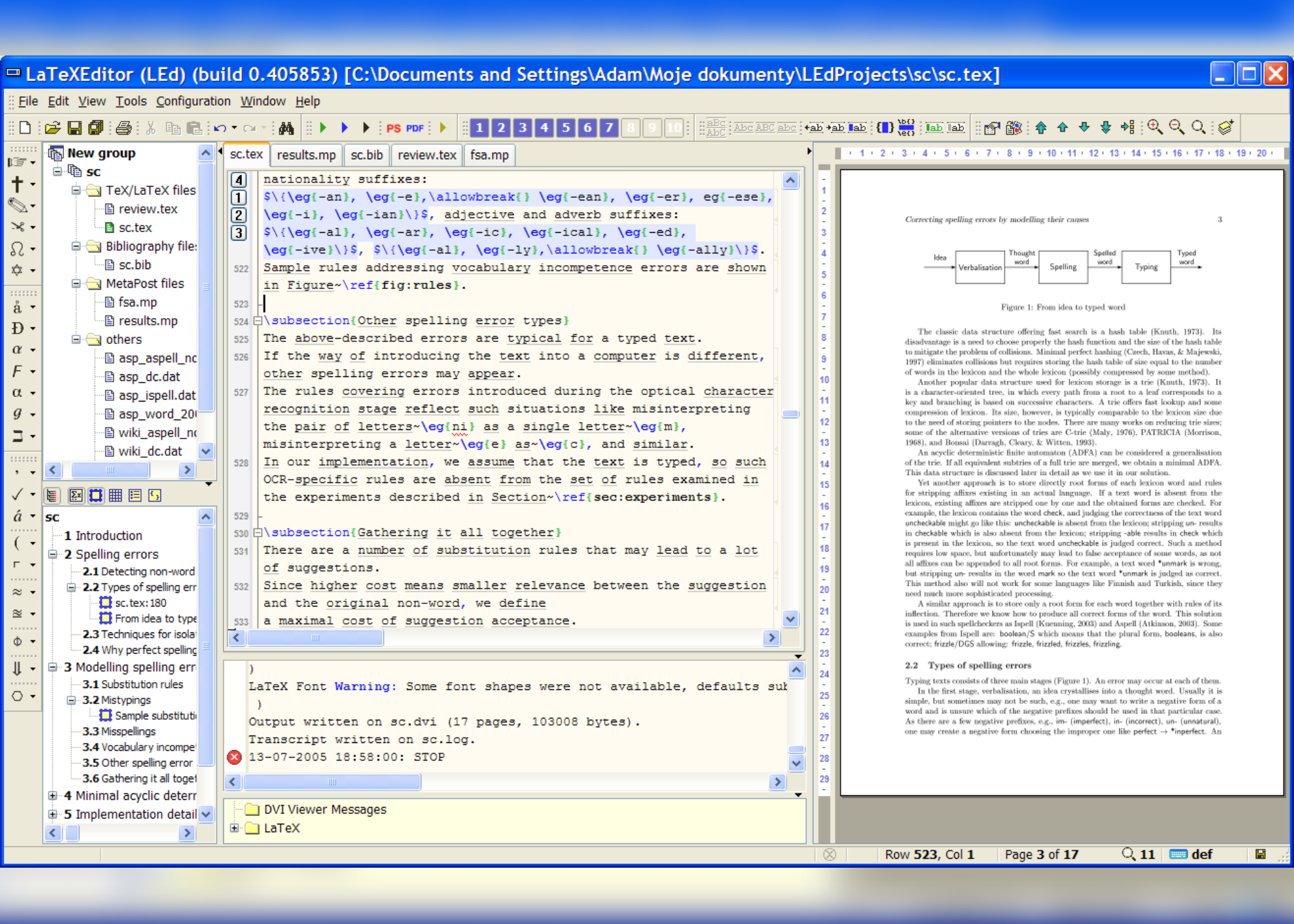 A screenshot showing a LEd Main Window with a draft document on the right side