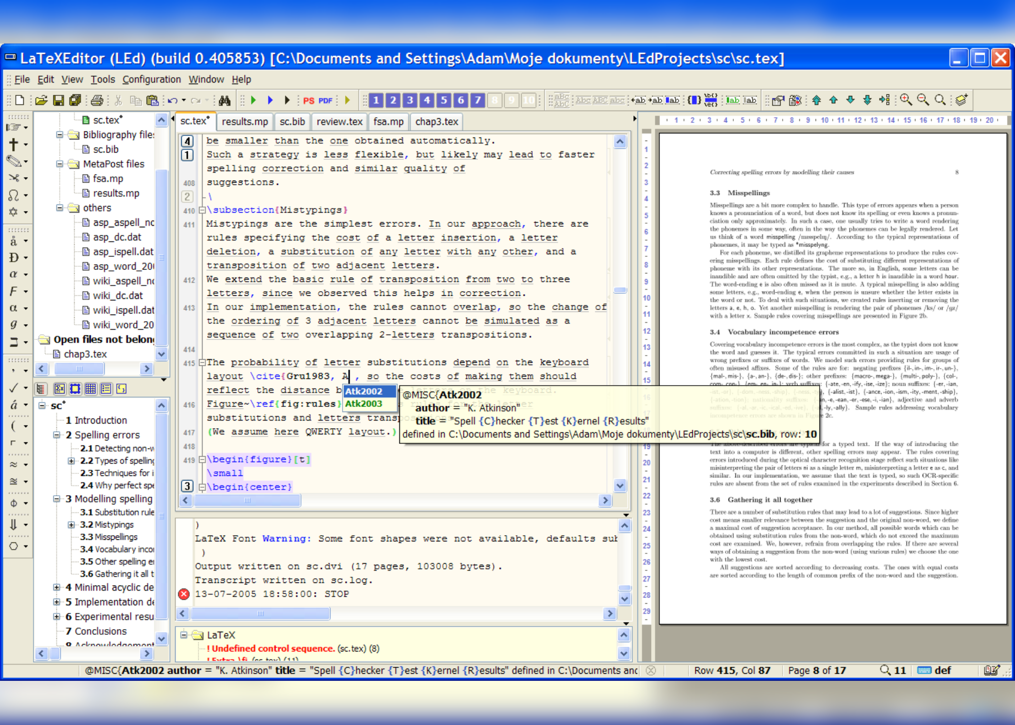 Screenshot of code completion feature of LaTex part 2