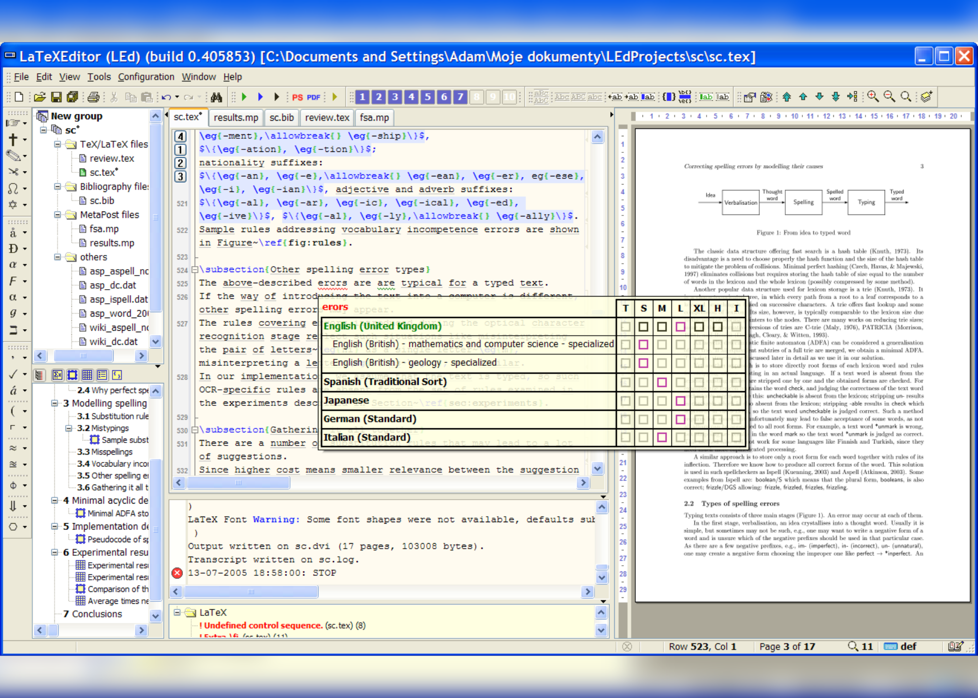 A screenshot showing spell checker feature and a small table appears from the editor
