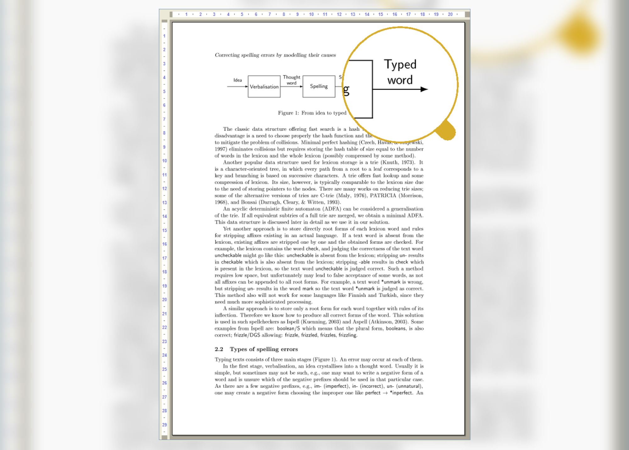 A draft with a graphic organizer and magnified text "Typed Word" 