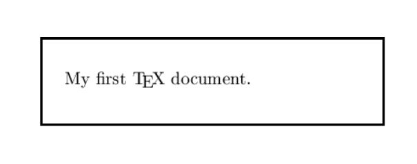 A whitespace frame showing "My first TEX document" text